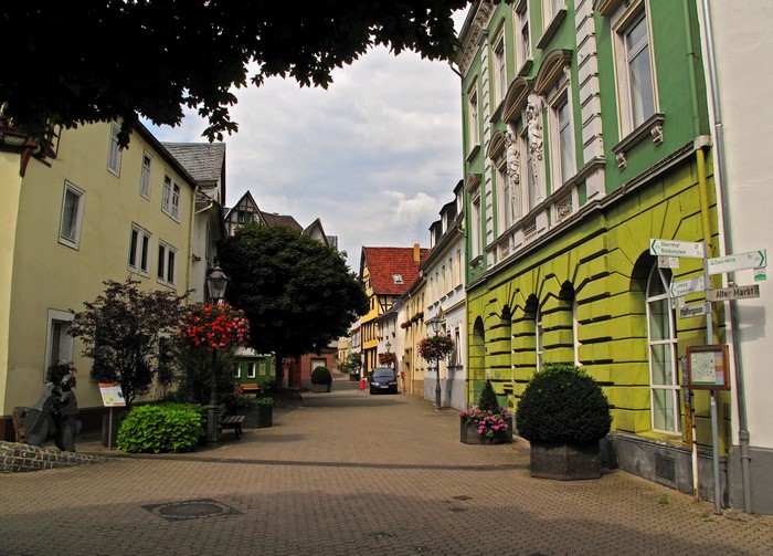 Street scene in Germany with colorful buildings
