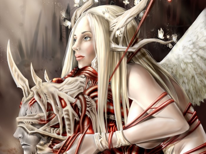 Angel with skeletal and vascular elements