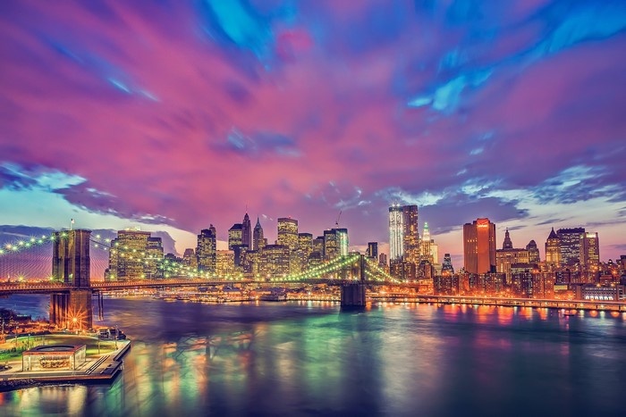 Brooklyn Bridge and New York City Skyline at Dusk
