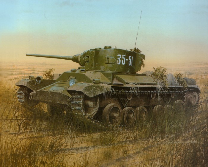 Green tank with number 35-51 in a field
