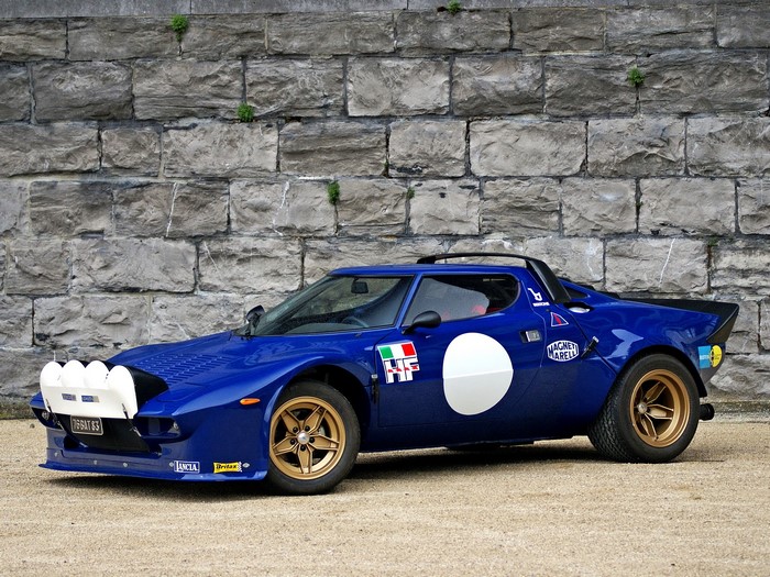 Blue Lancia Stratos Rally Car with HF Livery