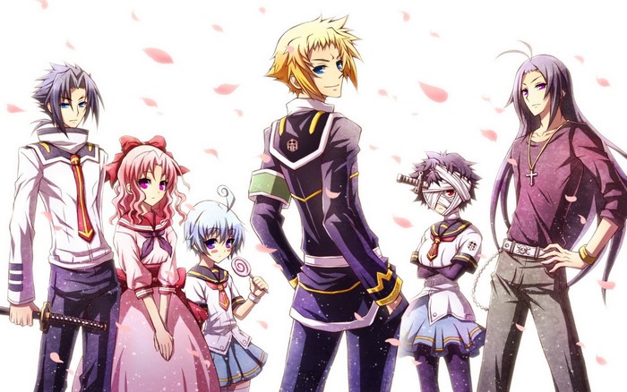 Medaka Box characters with pink petals