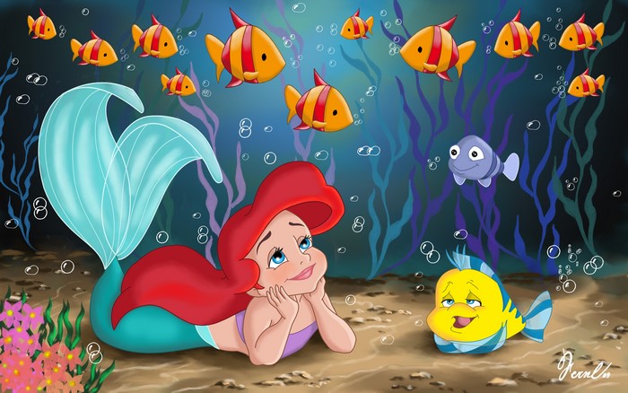 Ariel from The Little Mermaid with Flounder and Sebastian