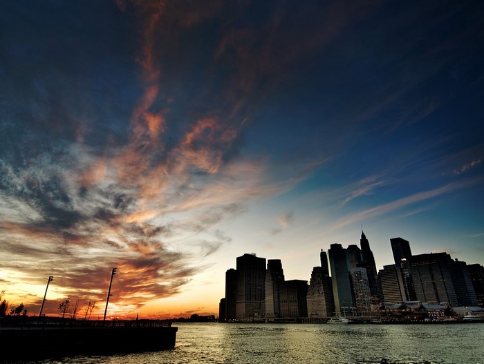 New York City skyline at sunset
