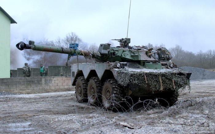 French AMX-10 RC armored fighting vehicle firing