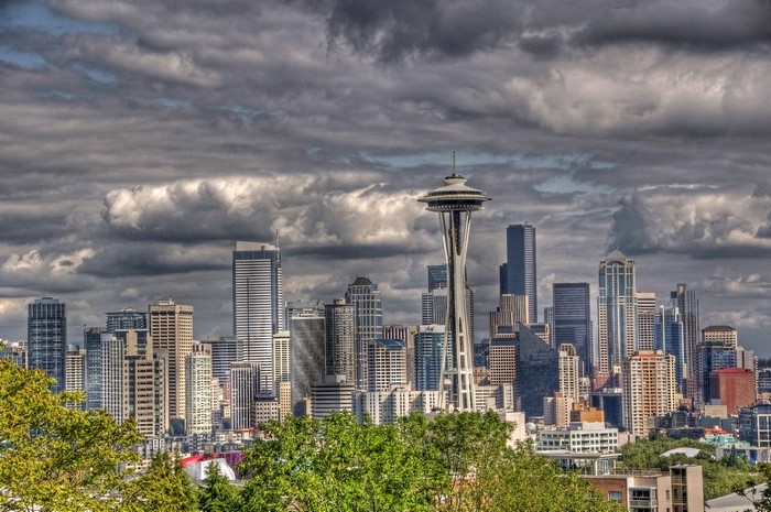 Seattle Skyline with Space Needle and Clouds