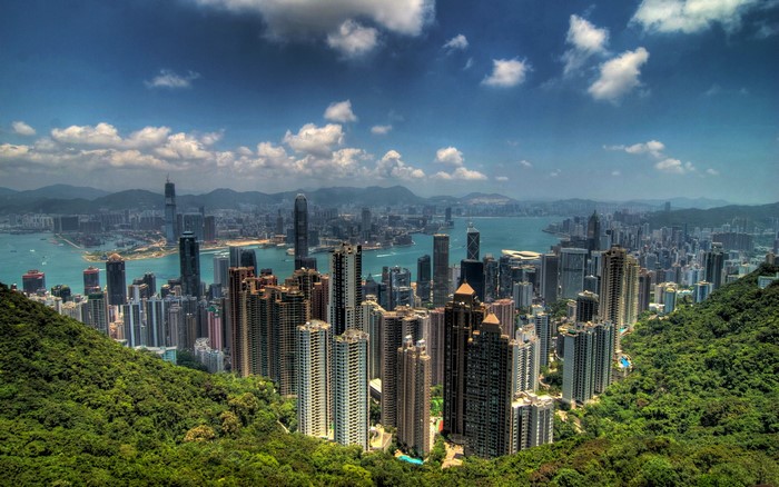 Hong Kong skyline from Victoria Peak on a sunny day