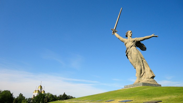 The Motherland Calls monument and church