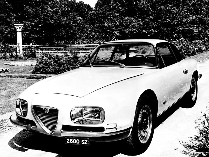 Alfa Romeo 2600 SZ coupe in a garden