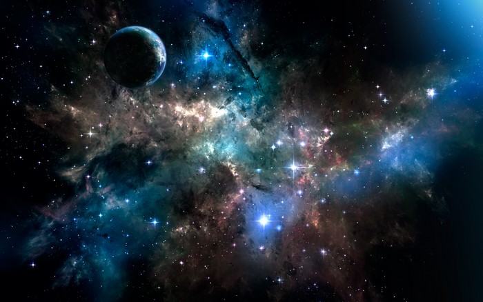 Planet and Nebula in Deep Space