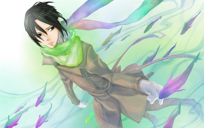 The King of Nabari character with colorful scarves and fish