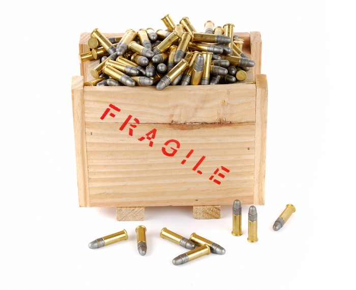 Wooden crate filled with cartridges
