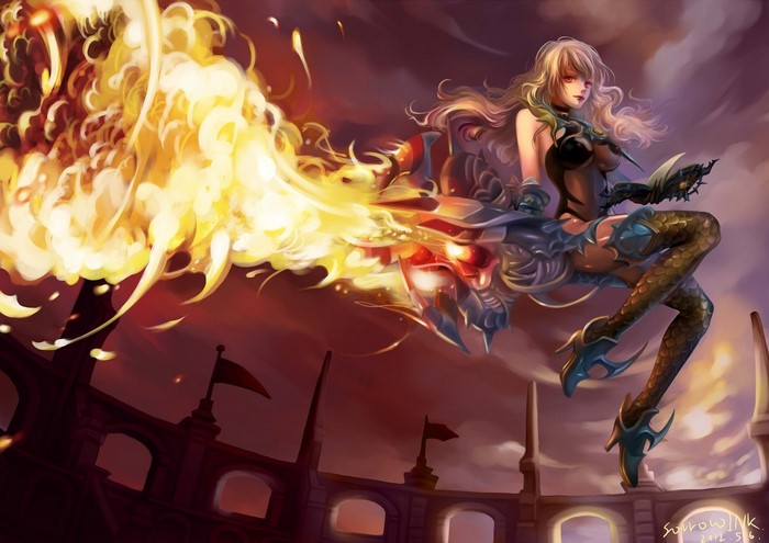 Woman with dragon cannon firing flames
