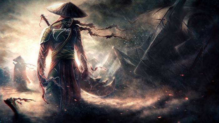 Warrior with a conical hat and sword