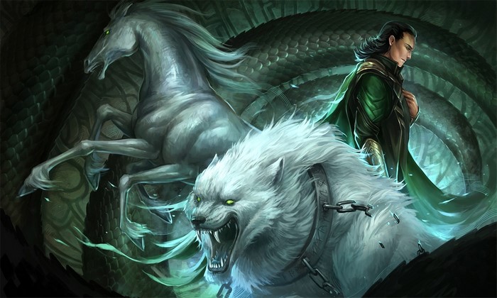 Loki with Fenrir and Sleipnir