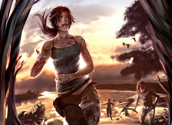 Lara Croft from Tomb Raider running from enemies