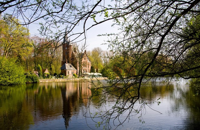 Minnewater Lake and Castle in Bruges, Belgium