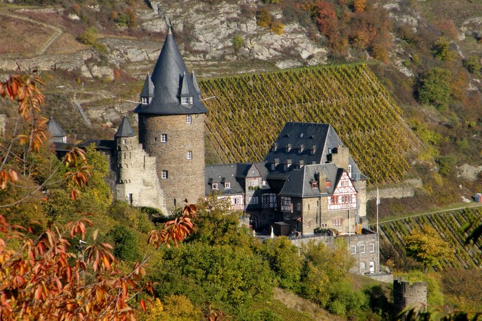 Stahleck Castle in Germany during autumn