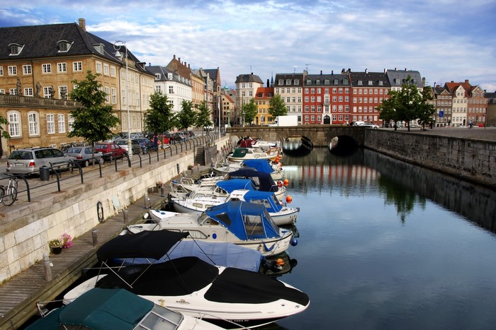 Boats docked in a canal in Denmark