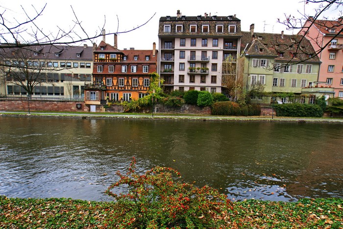 Buildings along a river in France