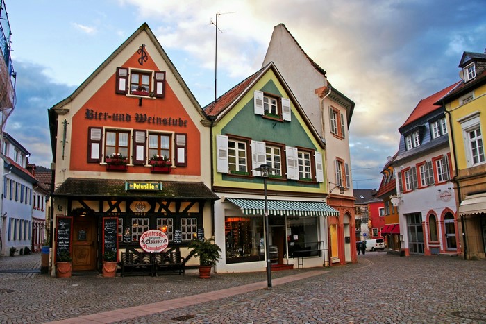 Colorful buildings in a German town square