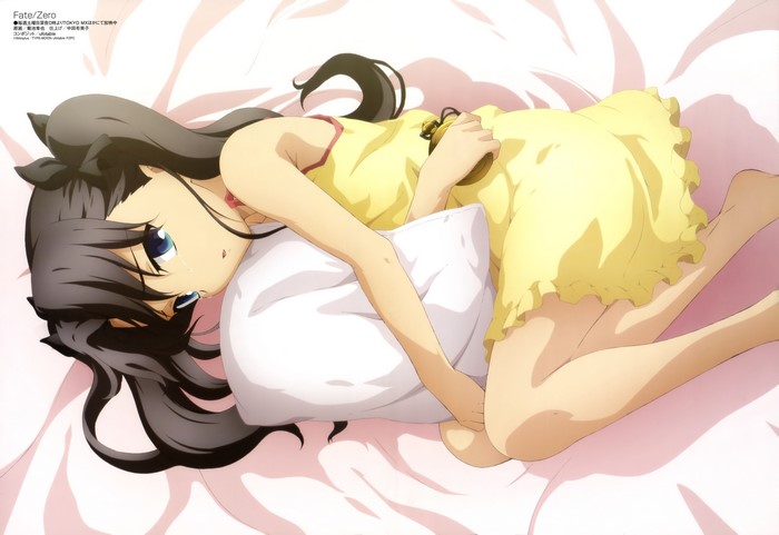 Rin Tohsaka from Fate/Zero lying on a bed