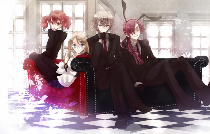 Four characters from Inu x Boku SS sitting on a couch