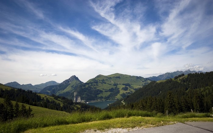 Scenic mountain landscape with a lake in Switzerland