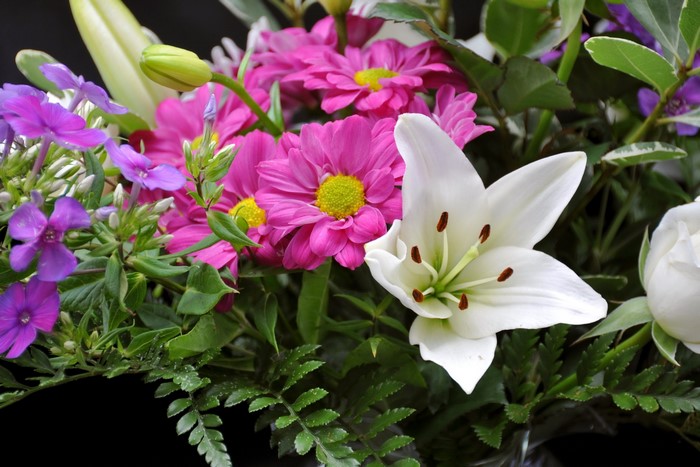 Bouquet of flowers with lilies and chrysanthemums