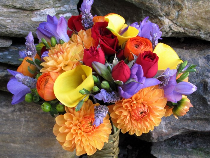 Colorful Flower Bouquet with Roses and Lilies