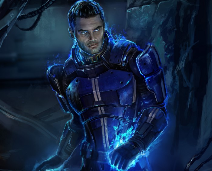 Commander Shepard from Mass Effect in blue armor
