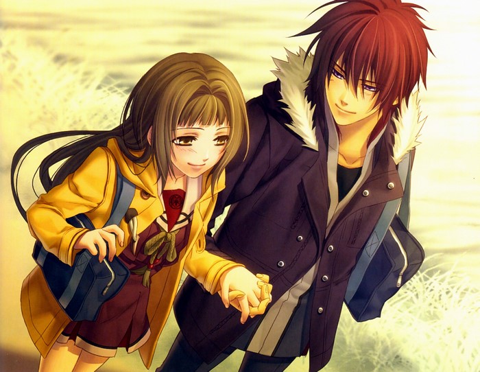 Hiiro no Kakera: Young man and woman holding hands