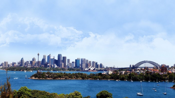 Sydney skyline with Opera House and Harbour Bridge
