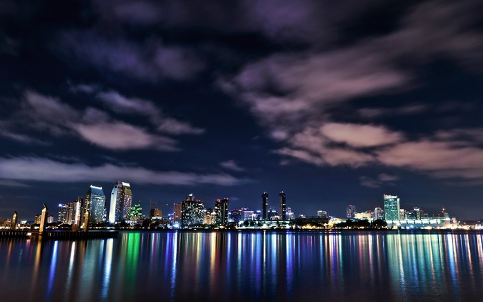 San Diego Skyline at Night with Reflections