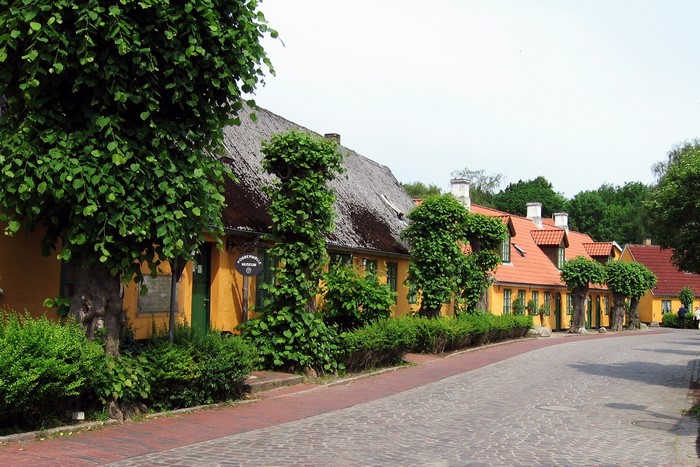 Yellow houses with red roofs and trees in Germany
