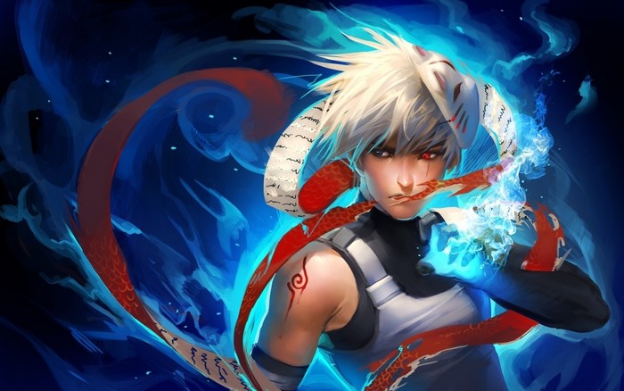 Young man with white hair and mask
