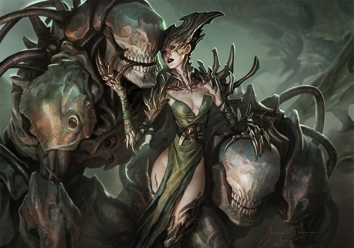 A woman with a monstrous creature