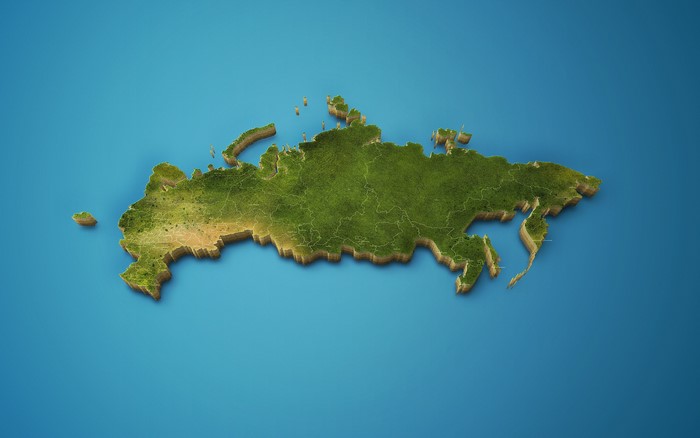 3D map of Russia with terrain and borders