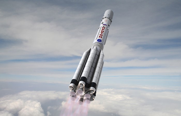 Proton rocket launching into the sky