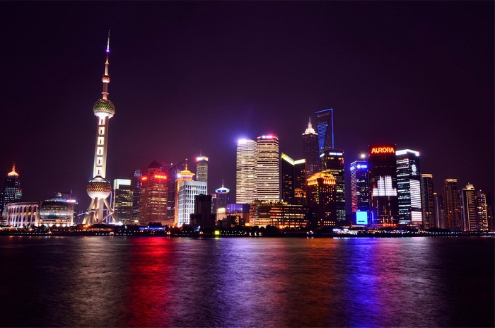 4K Shanghai Night Skyline with Illuminated Buildings