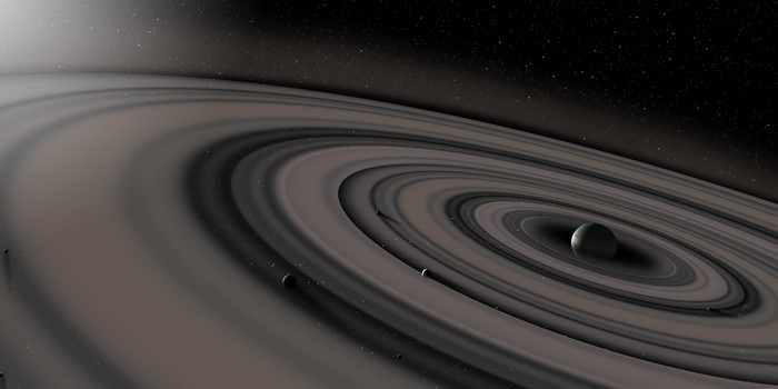 Planetary ring system with moons and a planet
