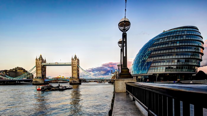 Tower Bridge and City Hall on River Thames, London