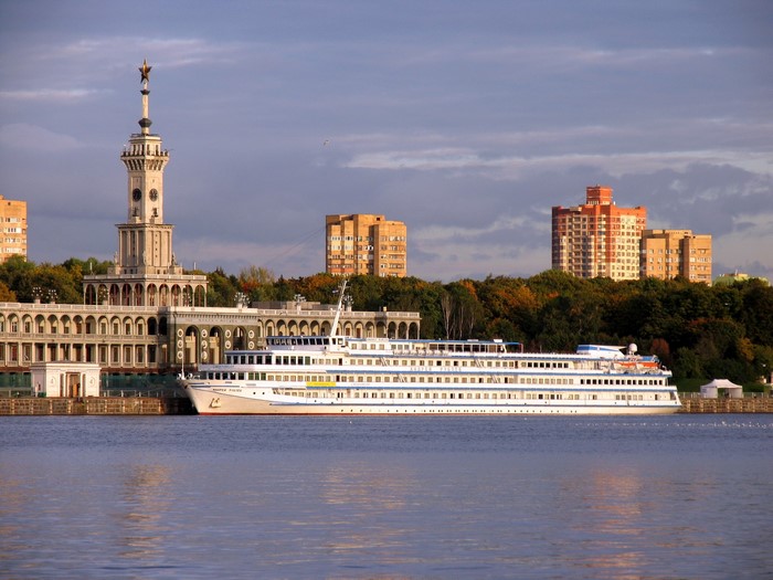 River cruise ship docked at North River Terminal, Moscow