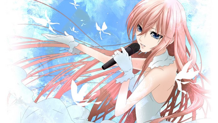 Hatsune Miku singing with butterflies