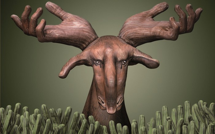 Surreal creature with hands for antlers and a deer-like face
