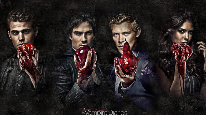 The Vampire Diaries characters holding bloody fruit