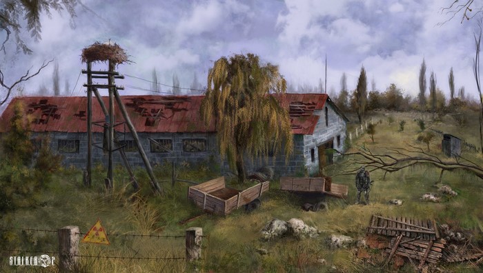 STALKER abandoned farm with a lone figure