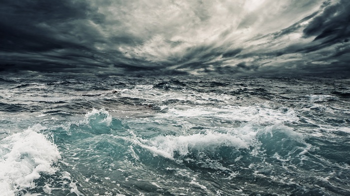 Stormy ocean with dark clouds