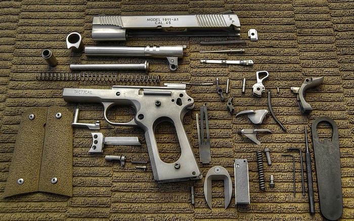 Disassembled Colt 1911-A1 Pistol