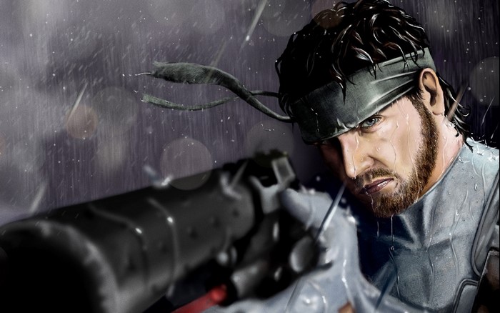 Solid Snake from Metal Gear in the rain